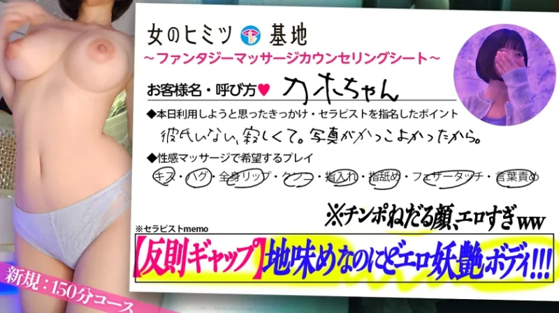 すんごいカラダ。【顔がエロい】【美巨乳×美くびれ×美巨尻の2.5次元ボディ】【見た目は控えめ、素顔はどエロ】女性用風俗、それは女の究極のごほうびー。ホテルの一室で露呈される、生々しいオンナの性欲。「彼氏がいなくて、寂しくて…恥」見た目は清楚な控えめ美女だが、脱ぐととんでもなくエロいカラダだったww快楽で緊張もほぐれ、じんわり火照るカラダに甘い吐息、妖艶にチンポをねだるエロい表情ー。気づけばアヘ顔でデカ乳揺らして没入イキ。このギャップ、反則です。#女風#覗き：file.06