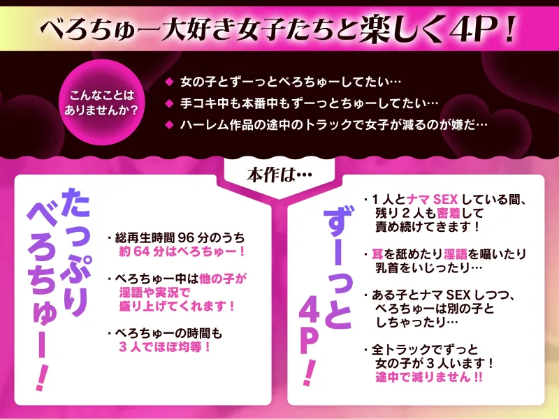 べろちゅー大好きJK3人と濃厚ドスケベ4P-逆ナンされてホテルに直行→好きな子を選んでべろちゅー4PナマハメSEX＆ナマ中出し-【キス特化】