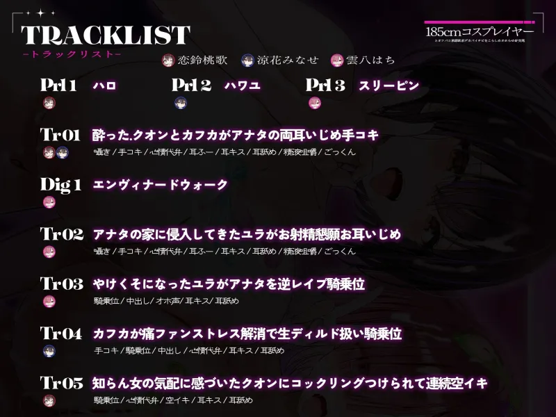 【2周年記念110円/約3時間半キス音特化フォーリー】185cmコスプレイヤーとオフパコpart3～承認欲求デカパイチビをこらしめオホらせ4P交尾～