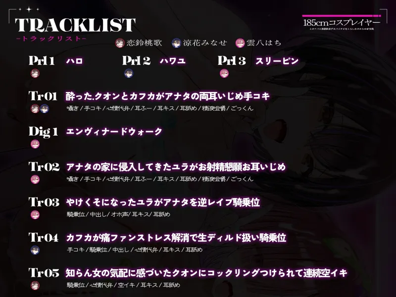 【2周年記念110円/約3時間半キス音特化フォーリー】185cmコスプレイヤーとオフパコpart3～承認欲求デカパイチビをこらしめオホらせ4P交尾～