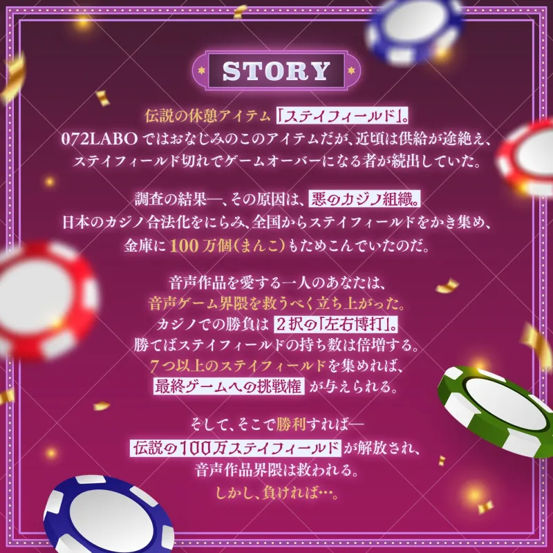 【ランダム・18万通り！】左右博打で運試しオナニー倍々ゲーム「7ステイフィールド」～ランダム再生による左右選択式ギャンブルでアイテムを増やす射精我慢ゲーム～